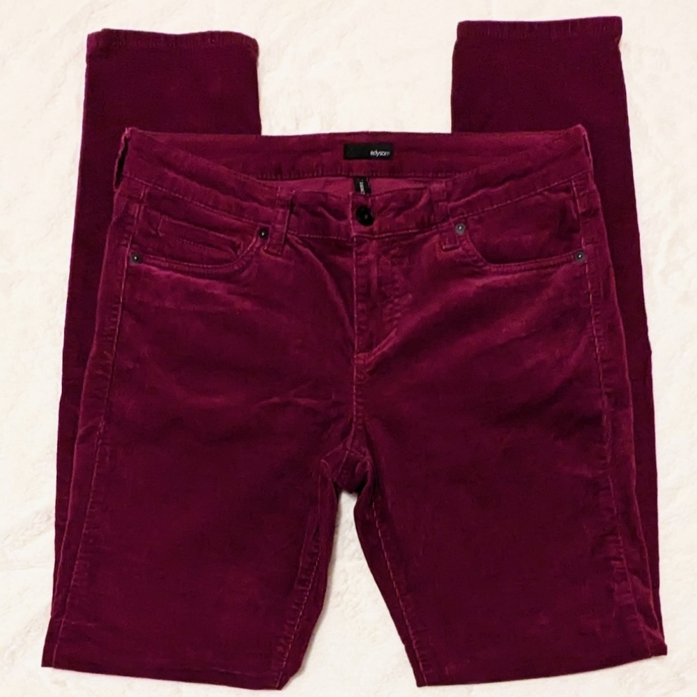 Edyson Hampton Corduroy Pants Cranberry Wine Burgundy Tapered 28 Skinny Fall